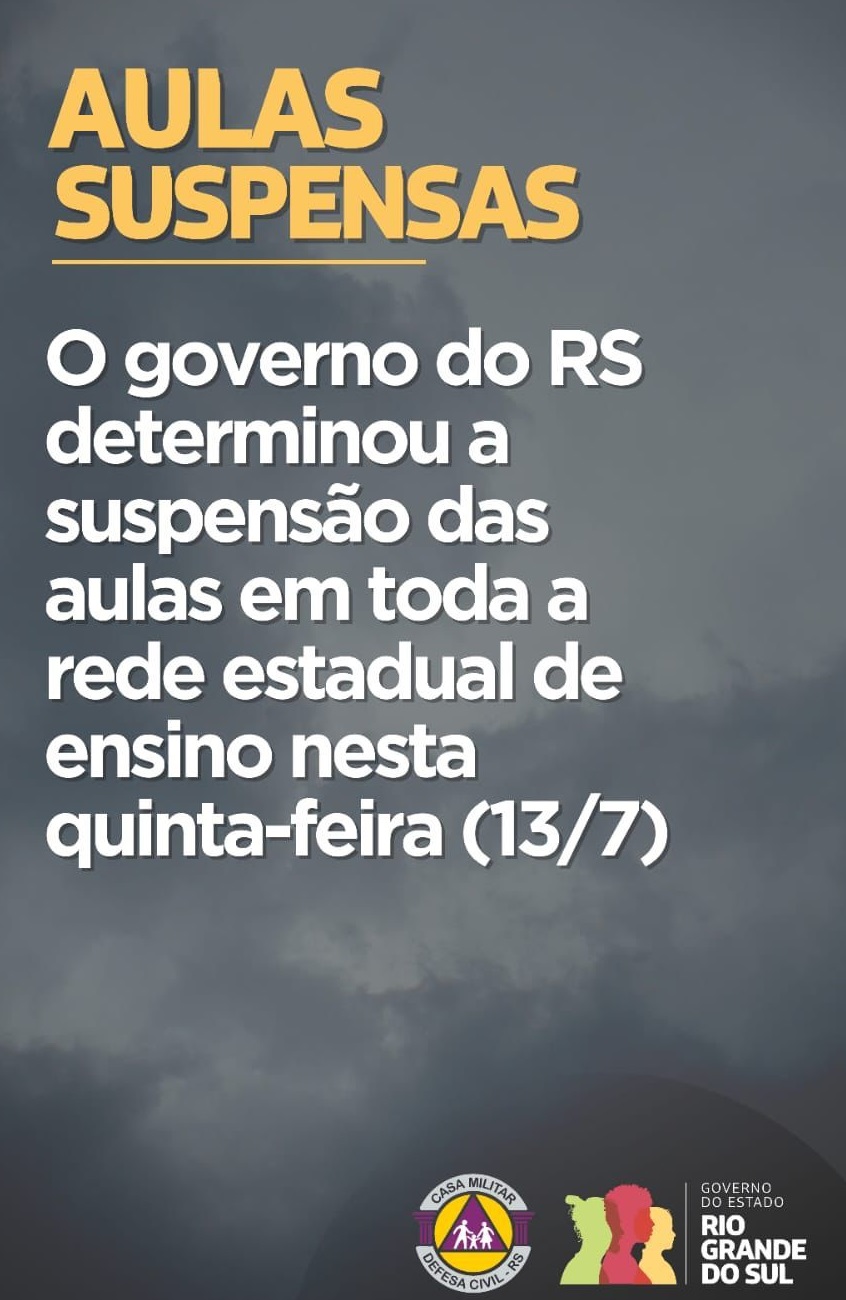 Em função da passagem de ciclone extratropical as aulas são suspensas em todo o Estado do Rio grande do Sul
