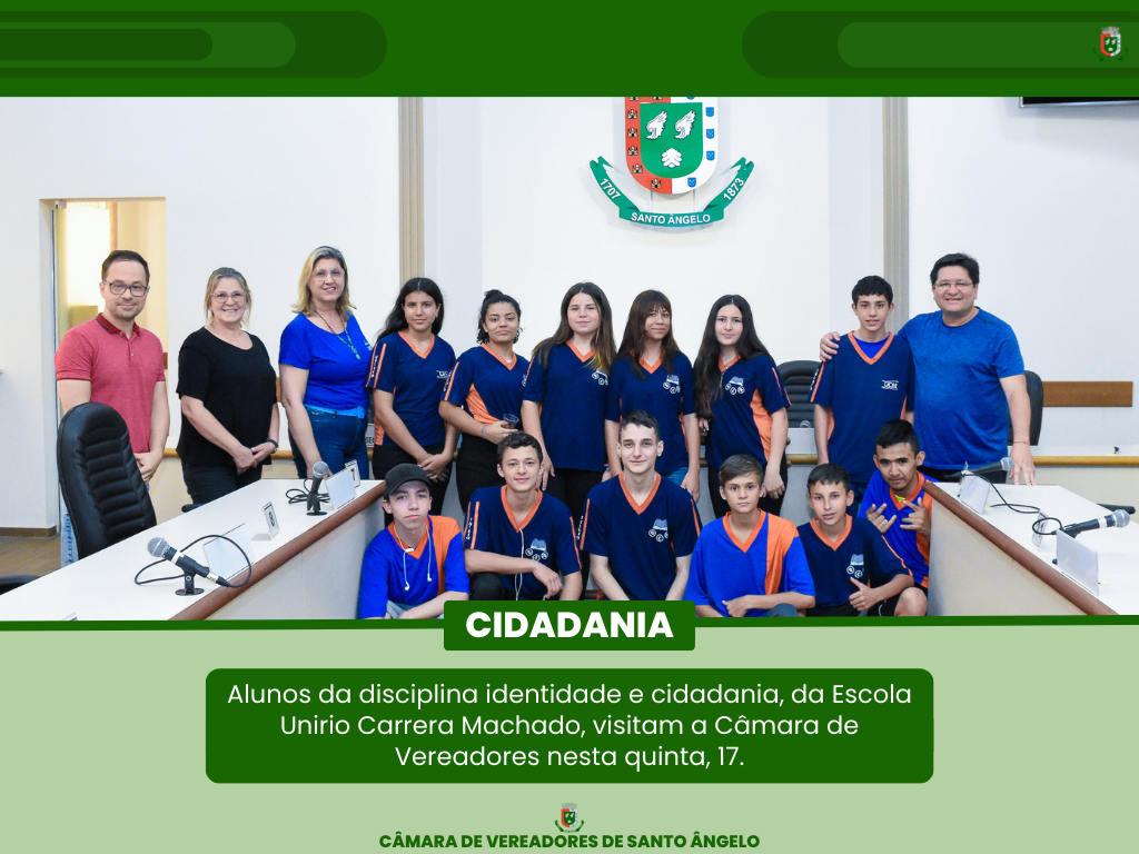 Alunos do 9º ano da Escola Unírio Carrera Machado - CIEP visitaram as dependências da Câmara de Vereadores