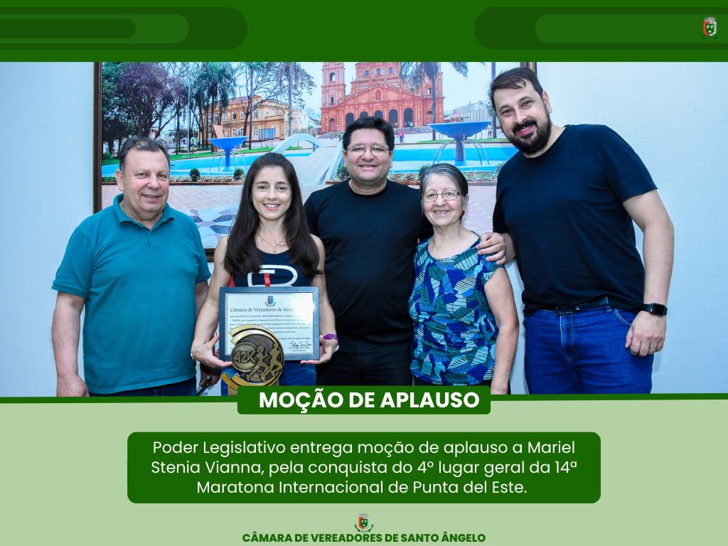  Presidente do Legislativo Carlos Gonçalves realizou a entrega da moção de aplauso a Mariel Stenia Vanina Vianna