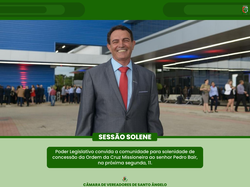  Pedro Brair será homenageado na Câmara de Vereadores na próxima segunda-feira