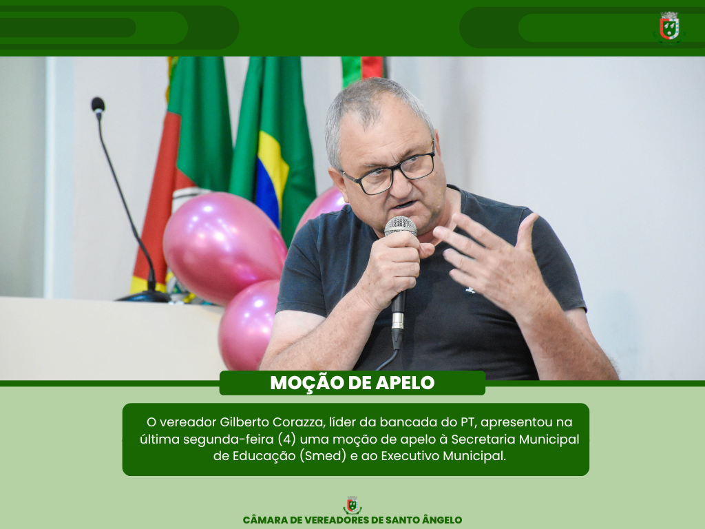 Vereador Gilberto Corazza apresentou moção de apelo à Secretaria Municipal de Educação (Smed) 