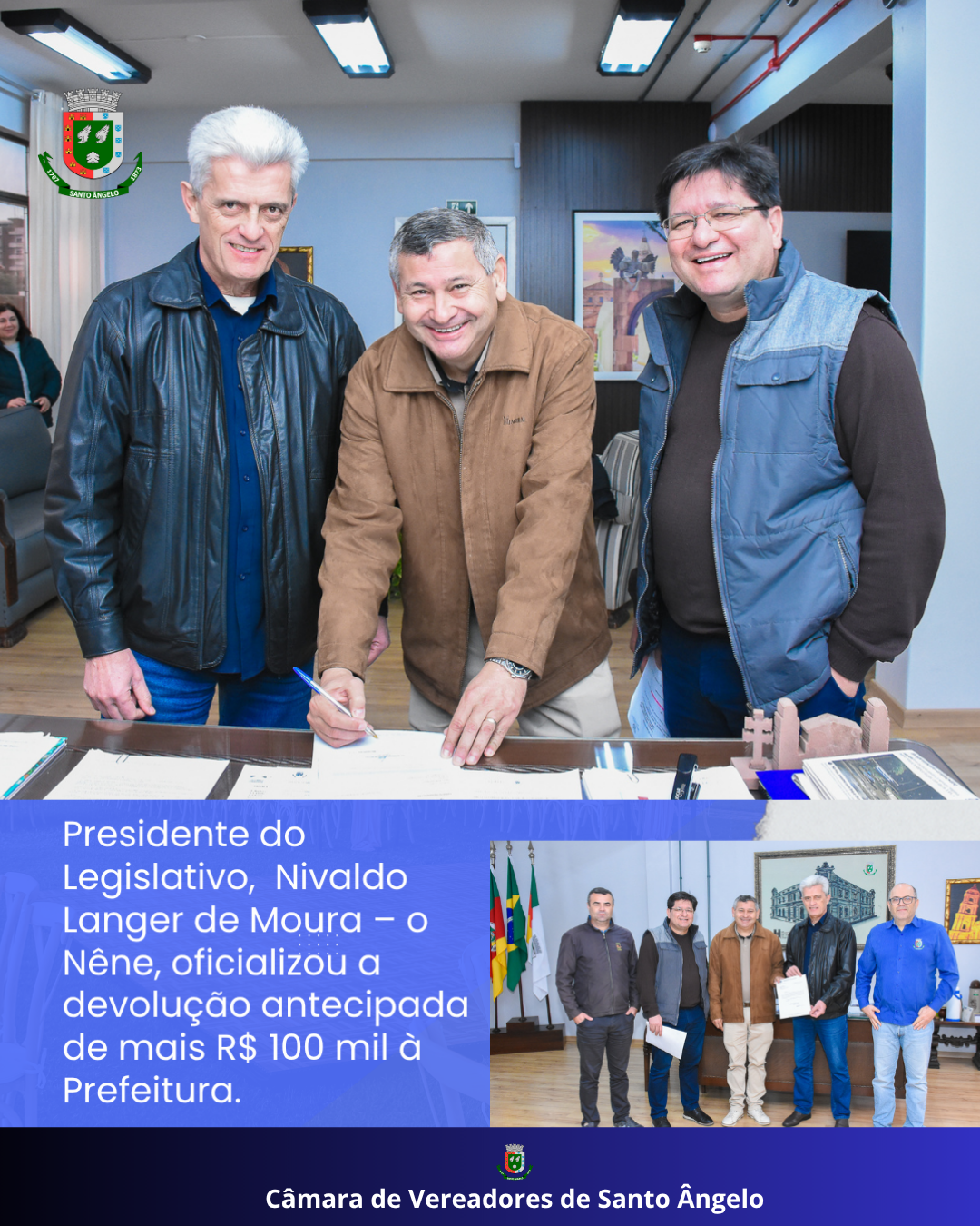 Presidente do Legislativo oficializa a devolução antecipada de mais R$ 100 mil à Prefeitura