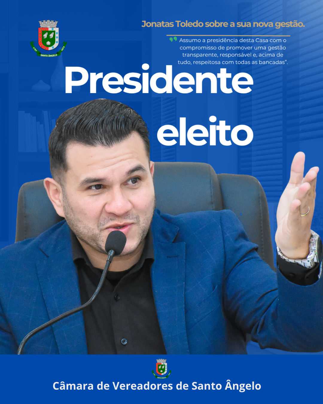 Jonatas Toledo é eleito presidente da Câmara de Vereadores