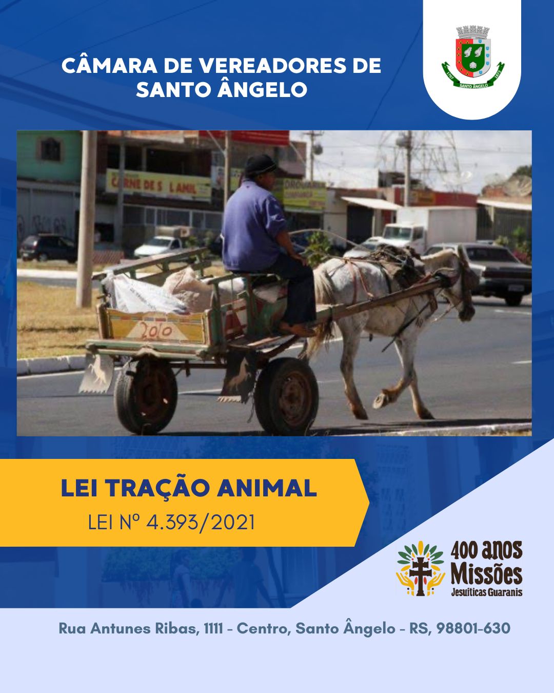 Lei municipal que proíbe veículos de tração animal entra em vigor em fevereiro de 2026 em Santo Ângelo