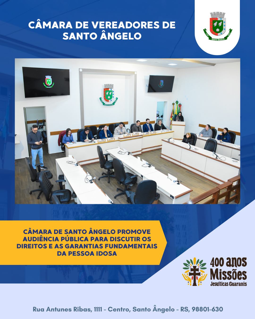 Câmara de Santo Ângelo realiza audiência pública sobre direitos da pessoa idosa