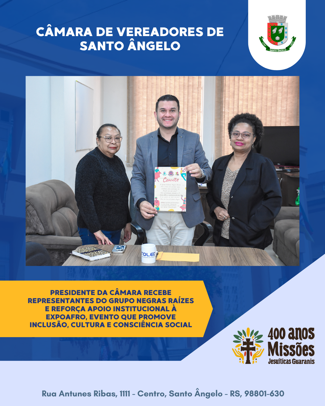 Presidente da Câmara recebe convite para participação na ExpoAfro