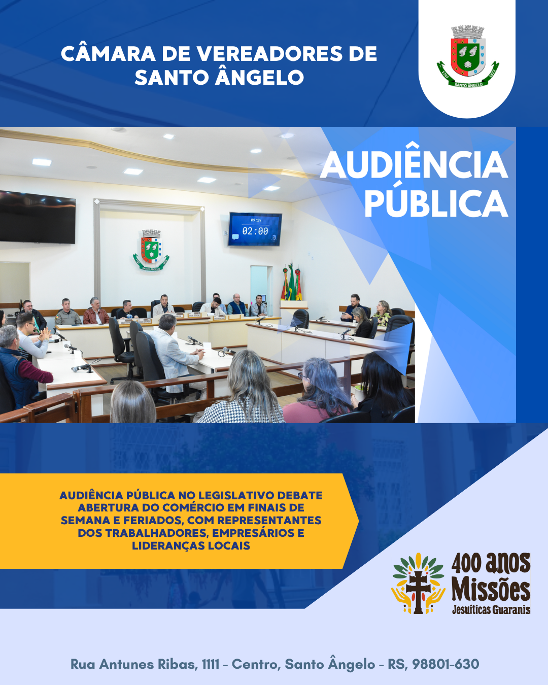 Audiência pública debate abertura do comércio e desenvolvimento do município de Santo Ângelo