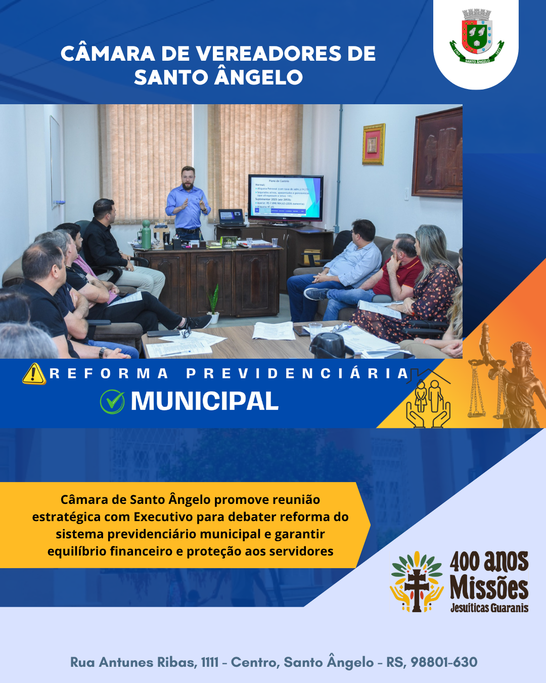 Câmara de Santo Ângelo discute reforma previdenciária para garantir equilíbrio e proteção aos servidores municipais