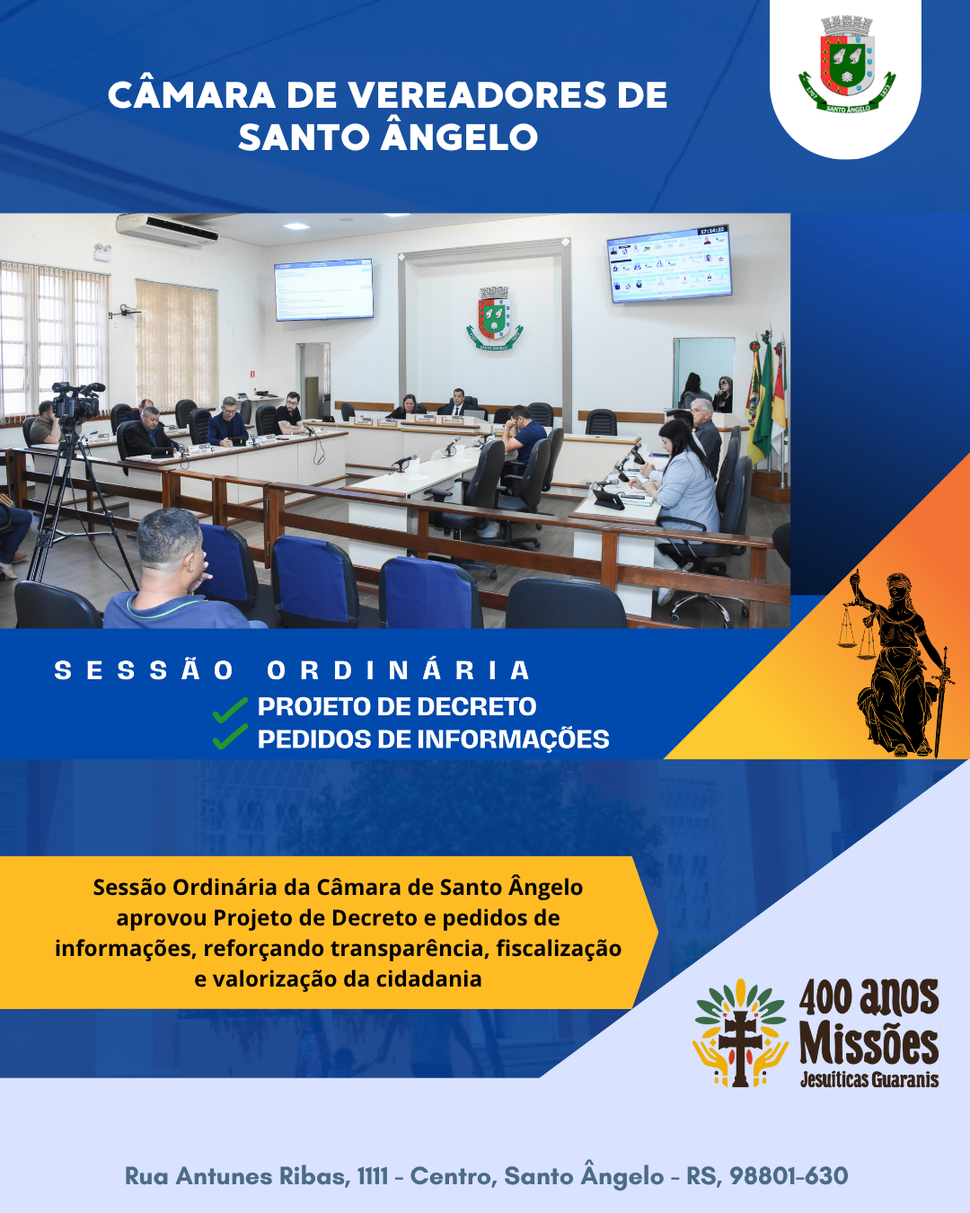 Câmara de Santo Ângelo realiza sessão ordinária com foco em transparência legislativa