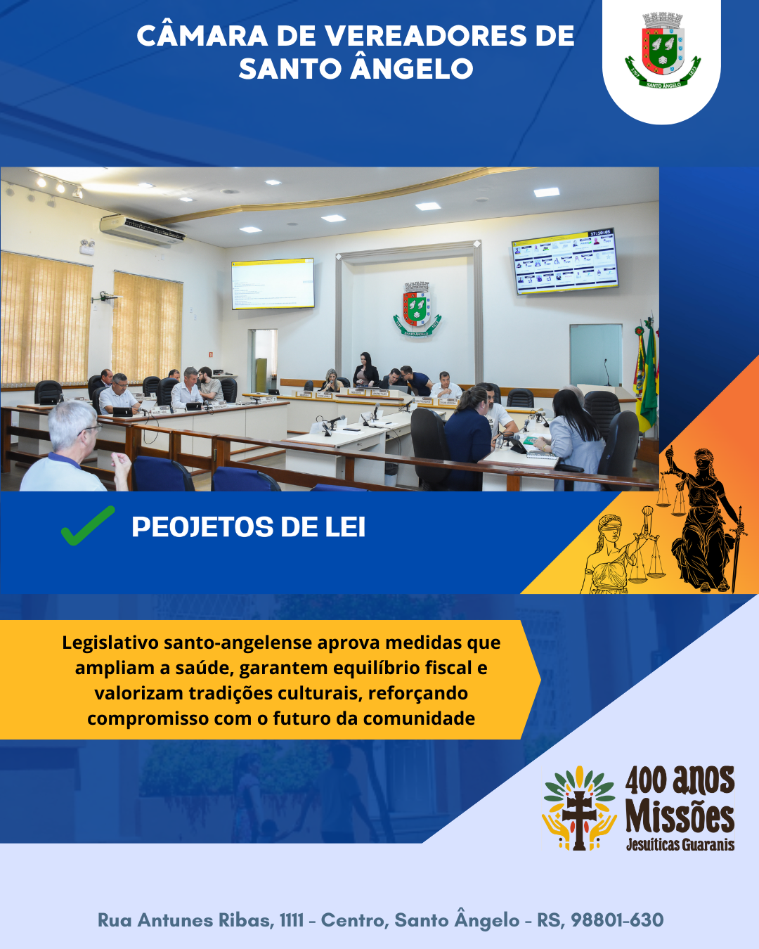 Câmara de Santo Ângelo aprova medidas para saúde equilíbrio fiscal e valorização cultural