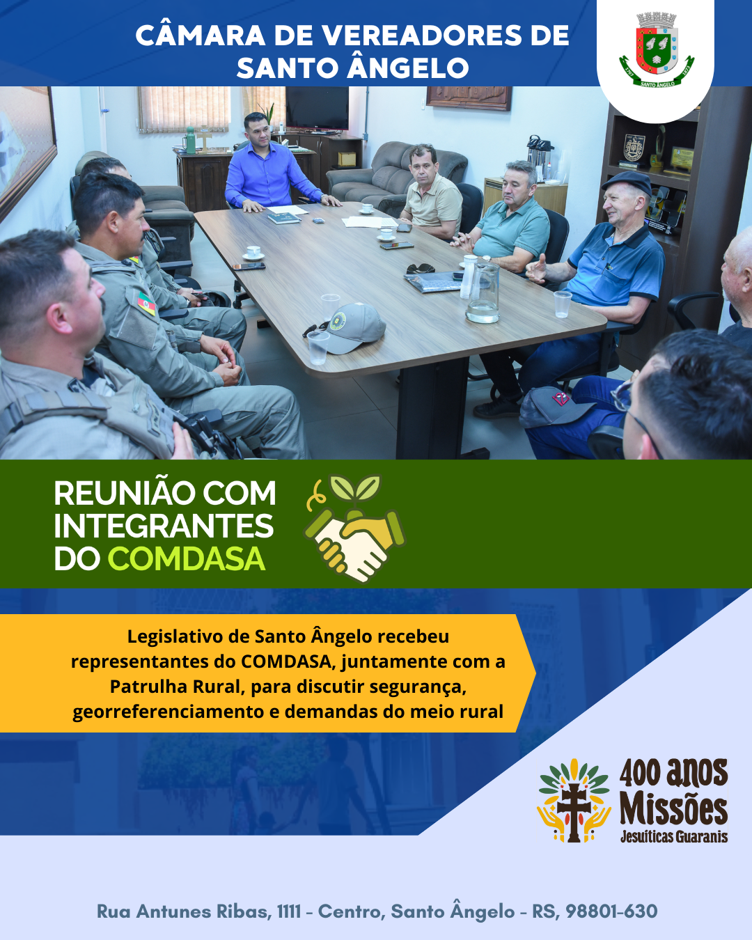 Legislativo de Santo Ângelo reuniu COMDASA e Patrulha Rural para tratar segurança e demandas rurais