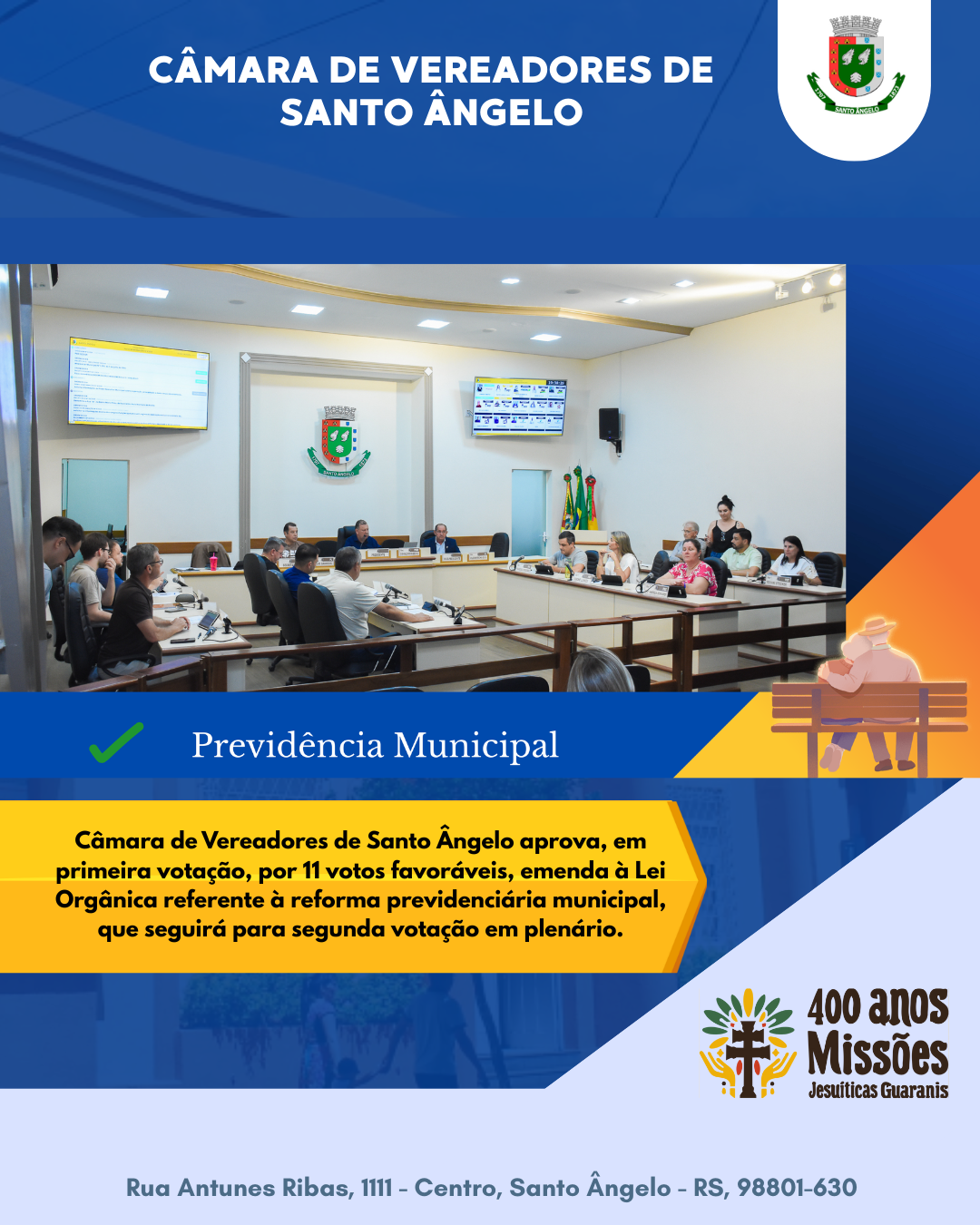 Legislativo aprova em primeira votação por 11 votos favoráveis emenda à Lei Orgânica sobre reforma previdenciária municipal que seguirá para segunda votação