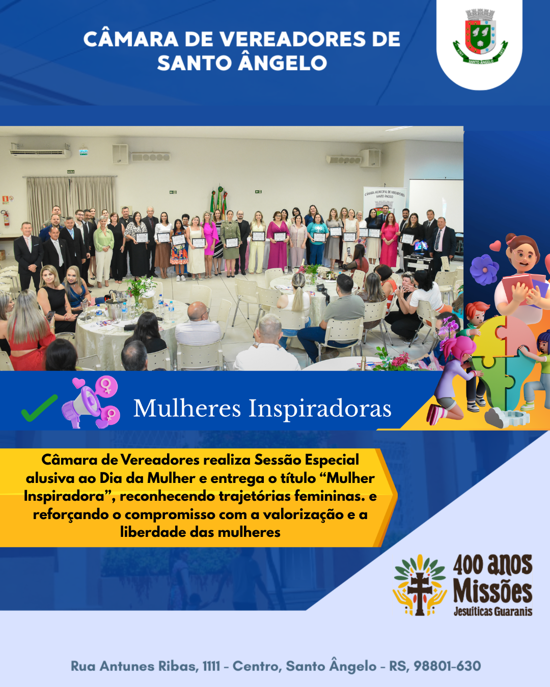 Câmara de Santo Ângelo celebra mulheres inspiradoras e suas trajetórias marcantes