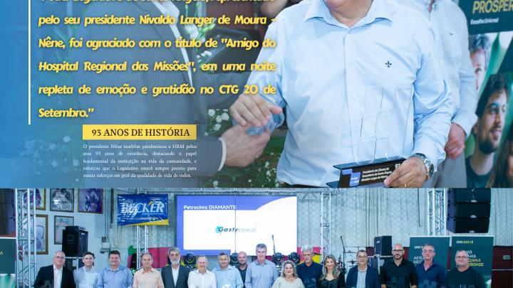 Poder Legislativo &eacute; agraciado com o t&iacute;tulo de "Amigo do Hospital Regional das Miss&otilde;es"
